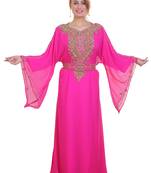 Rani Pink Zari Stone Work Georgette Islamic Style Beads Embedded Partywear Kaftan Long Gown Evening wear Dubai kaftan