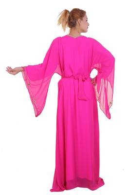Rani Pink Zari Stone Work Georgette Islamic Style Beads Embedded Partywear Kaftan Long Gown Evening wear Dubai kaftan 5