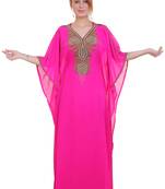 Rani Pink Zari Stone Work Georgette Islamic Style Beads Embedded Partywear Kaftan Long Gown Evening wear Dubai kaftan