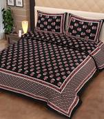 Pink City Fabrics Unique Design Pure Cotton black Color King Size Bedsheet With 2 Pillow Cover (90x105 Inch)