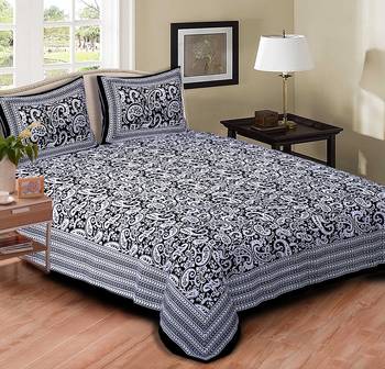 Pink City Fabrics Unique Design Pure Cotton black Color King Size Bedsheet With 2 Pillow Cover (90x105 Inch) 1