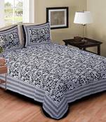 Pink City Fabrics Unique Design Pure Cotton black Color King Size Bedsheet With 2 Pillow Cover (90x105 Inch)