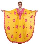 Yellow Aari Work Georgette Islamic Style Beads Embedded Partywear Kaftan Long Gown Evening wear Dubai kaftan