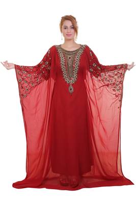 Red Zari Stone Work Georgette Islamic Style Beads Embedded Partywear Kaftan Long Gown Evening wear Dubai kaftan 1