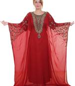 Red Zari Stone Work Georgette Islamic Style Beads Embedded Partywear Kaftan Long Gown Evening wear Dubai kaftan