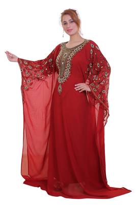 Red Zari Stone Work Georgette Islamic Style Beads Embedded Partywear Kaftan Long Gown Evening wear Dubai kaftan 4