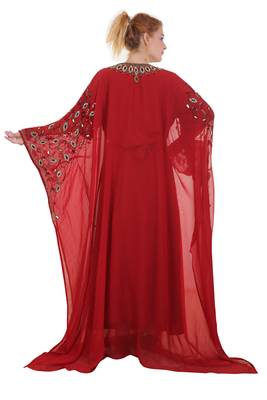 Red Zari Stone Work Georgette Islamic Style Beads Embedded Partywear Kaftan Long Gown Evening wear Dubai kaftan 5