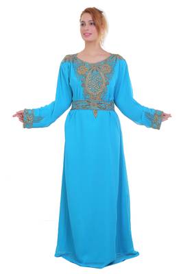 Blue/ferozi Zari Stone Work Georgette Islamic Style Beads Embedded Partywear Kaftan Long Gown Evening wear Dubai kaftan 1