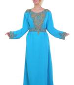 Blue/ferozi Zari Stone Work Georgette Islamic Style Beads Embedded Partywear Kaftan Long Gown Evening wear Dubai kaftan