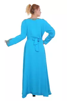 Blue/ferozi Zari Stone Work Georgette Islamic Style Beads Embedded Partywear Kaftan Long Gown Evening wear Dubai kaftan