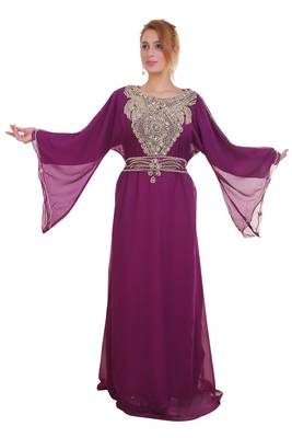 Wine Zari Stone Work Georgette Islamic Style Beads Embedded Partywear Kaftan Long Gown Evening wear Dubai kaftan 1