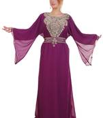 Wine Zari Stone Work Georgette Islamic Style Beads Embedded Partywear Kaftan Long Gown Evening wear Dubai kaftan