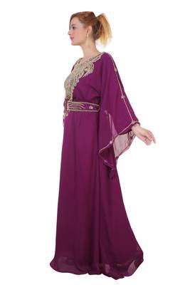 Wine Zari Stone Work Georgette Islamic Style Beads Embedded Partywear Kaftan Long Gown Evening wear Dubai kaftan 3