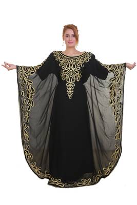 Black Aari Stone Work Georgette Islamic Style Beads Embedded Partywear Kaftan Long Gown Evening wear Dubai kaftan 1