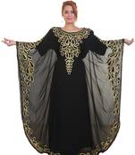Black Aari Stone Work Georgette Islamic Style Beads Embedded Partywear Kaftan Long Gown Evening wear Dubai kaftan
