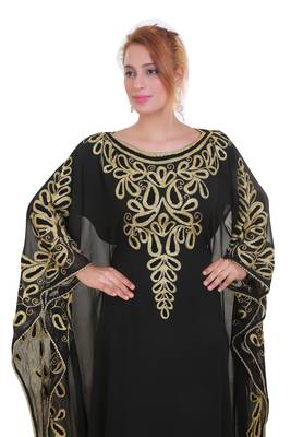 Black Aari Stone Work Georgette Islamic Style Beads Embedded Partywear Kaftan Long Gown Evening wear Dubai kaftan 2