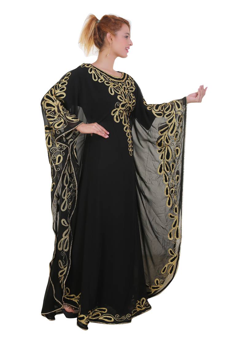 Black Aari Stone Work Georgette Islamic Style Beads Embedded Partywear Kaftan Long Gown Evening wear Dubai kaftan