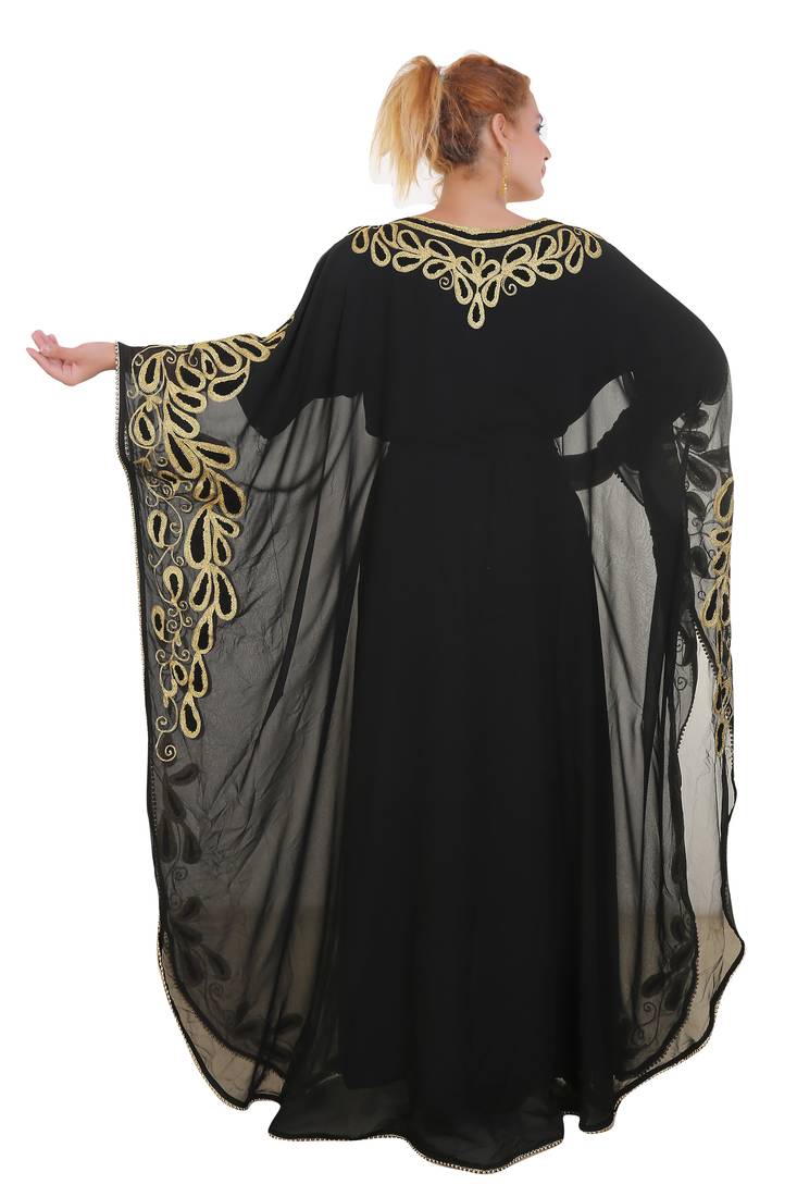 Black Aari Stone Work Georgette Islamic Style Beads Embedded Partywear Kaftan Long Gown Evening wear Dubai kaftan