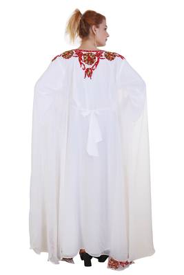 White Ari Work Georgette Islamic Style Stone Embedded Partywear Kaftan Long Gown Evening wear Dubai kaftan 5