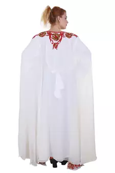 White Ari Work Georgette Islamic Style Stone Embedded Partywear Kaftan Long Gown Evening wear Dubai kaftan