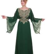 Green Zari Stone Work Georgette Islamic Style Beads Embedded Partywear Kaftan Long Gown Evening wear Dubai kaftan
