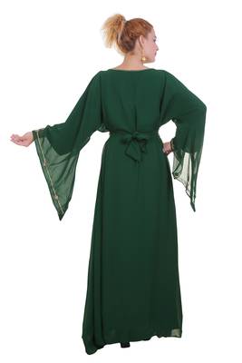 Green Zari Stone Work Georgette Islamic Style Beads Embedded Partywear Kaftan Long Gown Evening wear Dubai kaftan 5