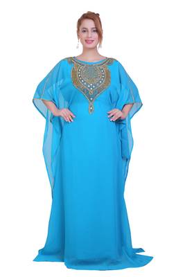Blue/ferozi Zari Stone Work Georgette Islamic Style Beads Embedded Partywear Kaftan Long Gown Evening wear Dubai kaftan 1