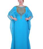 Blue/ferozi Zari Stone Work Georgette Islamic Style Beads Embedded Partywear Kaftan Long Gown Evening wear Dubai kaftan