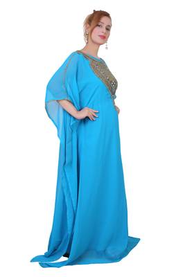 Blue/ferozi Zari Stone Work Georgette Islamic Style Beads Embedded Partywear Kaftan Long Gown Evening wear Dubai kaftan 3