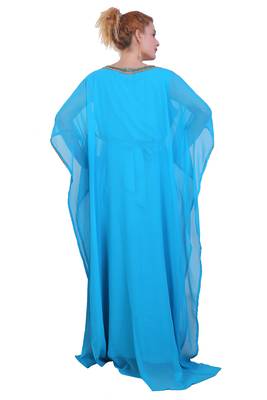 Blue/ferozi Zari Stone Work Georgette Islamic Style Beads Embedded Partywear Kaftan Long Gown Evening wear Dubai kaftan 5