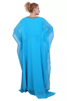 Blue/ferozi Zari Stone Work Georgette Islamic Style Beads Embedded Partywear Kaftan Long Gown Evening wear Dubai kaftan