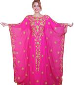 Rani Pink Aari Stone Work Georgette Islamic Style Beads Embedded Partywear Kaftan Long Gown Evening wear Dubai kaftan