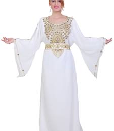 White Zari Stone Work Georgette Islamic Style Beads Embedded Partywear Kaftan Long Gown Evening wear Dubai kaftan