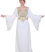White Zari Stone Work Georgette Islamic Style Beads Embedded Partywear Kaftan Long Gown Evening wear Dubai kaftan