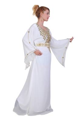 White Zari Stone Work Georgette Islamic Style Beads Embedded Partywear Kaftan Long Gown Evening wear Dubai kaftan 3