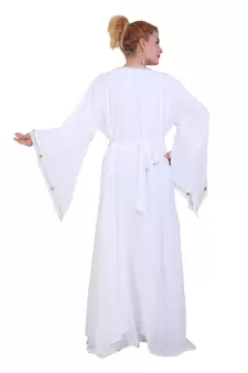 White Zari Stone Work Georgette Islamic Style Beads Embedded Partywear Kaftan Long Gown Evening wear Dubai kaftan