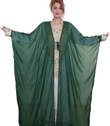 Green Zari Stone Work Georgette Islamic Style Beads Embedded Partywear Kaftan Long Gown Evening wear Dubai kaftan