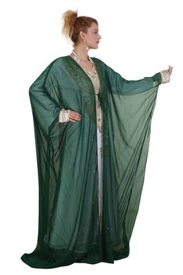 Green Zari Stone Work Georgette Islamic Style Beads Embedded Partywear Kaftan Long Gown Evening wear Dubai kaftan 3