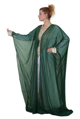 Green Zari Stone Work Georgette Islamic Style Beads Embedded Partywear Kaftan Long Gown Evening wear Dubai kaftan 4