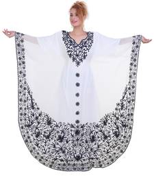 White Ari Work Georgette Islamic Style Stone Embedded Partywear Kaftan Long Gown Evening wear Dubai kaftan