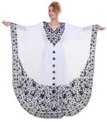 White Ari Work Georgette Islamic Style Stone Embedded Partywear Kaftan Long Gown Evening wear Dubai kaftan