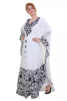 White Ari Work Georgette Islamic Style Stone Embedded Partywear Kaftan Long Gown Evening wear Dubai kaftan