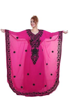 Rani Pink Aari Stone Work Georgette Islamic Style Beads Embedded Partywear Kaftan Long Gown Evening wear Dubai kaftan 1