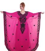 Rani Pink Aari Stone Work Georgette Islamic Style Beads Embedded Partywear Kaftan Long Gown Evening wear Dubai kaftan