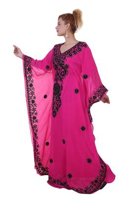 Rani Pink Aari Stone Work Georgette Islamic Style Beads Embedded Partywear Kaftan Long Gown Evening wear Dubai kaftan 4