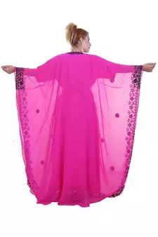 Rani Pink Aari Stone Work Georgette Islamic Style Beads Embedded Partywear Kaftan Long Gown Evening wear Dubai kaftan