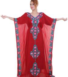 Red Aari Stone Work Georgette Islamic Style Beads Embedded Partywear Kaftan Long Gown Evening wear Dubai kaftan
