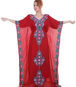 Red Aari  Stone Work Georgette Islamic Style Beads Embedded Partywear Kaftan Long Gown Evening wear Dubai kaftan
