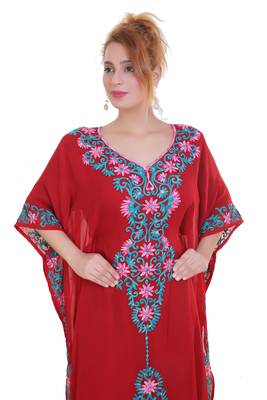 Red Aari Stone Work Georgette Islamic Style Beads Embedded Partywear Kaftan Long Gown Evening wear Dubai kaftan 2