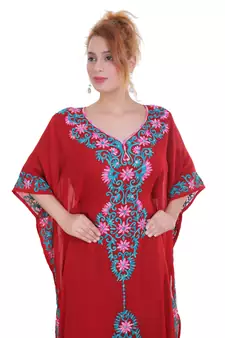 Red Aari Stone Work Georgette Islamic Style Beads Embedded Partywear Kaftan Long Gown Evening wear Dubai kaftan
